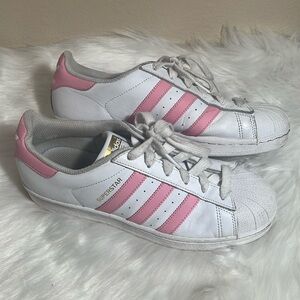 adidas White and Pink Superstar Women's Athletic Sneakers